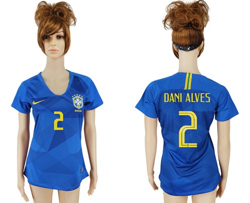 Women's Brazil #2 Dani Alves Away Soccer Country Jersey - Click Image to Close
